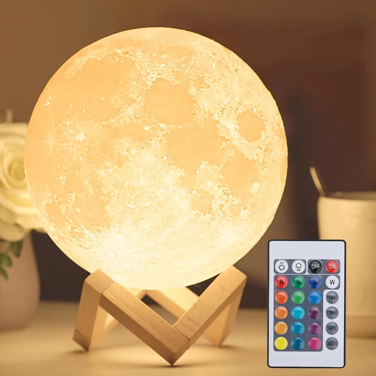 Moon Lamp with Stand & Remote – 16-Color LED Night Light, 3 Sizes