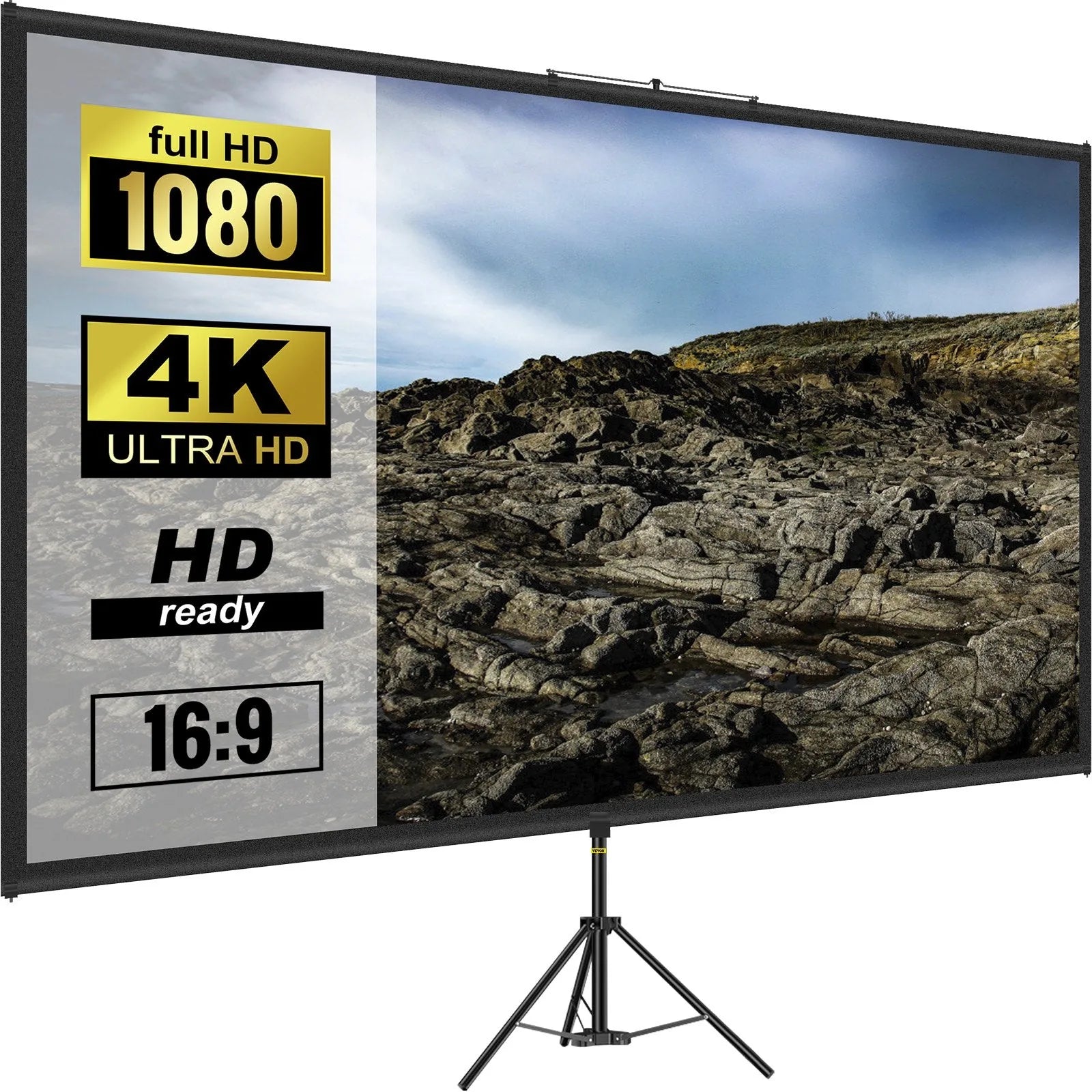 80" 4K HD Tripod Projector Screen with Stand – 16:9 Wrinkle-Free, Portable Indoor & Outdoor
