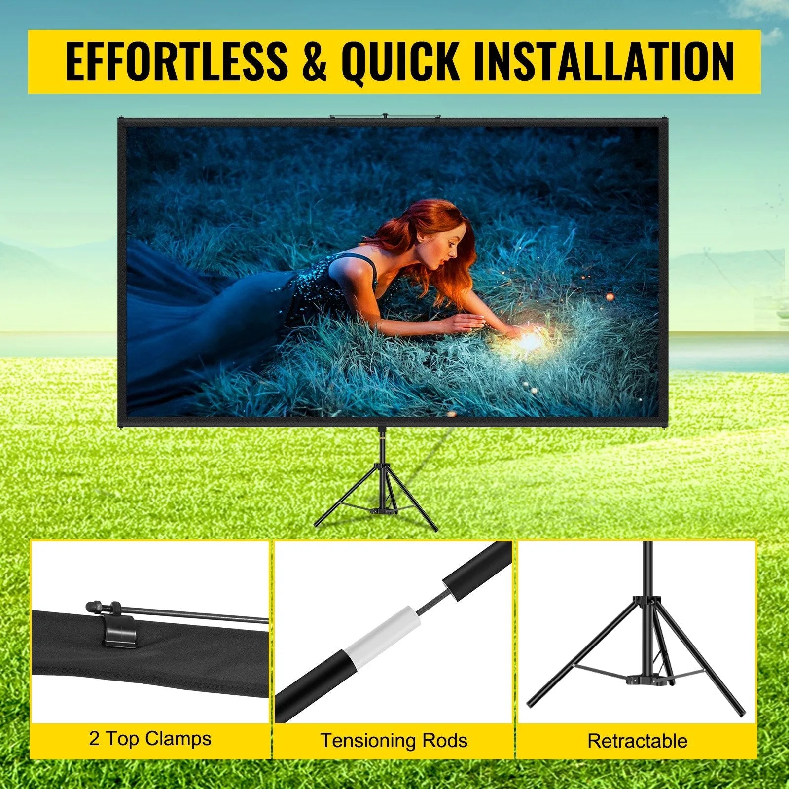 80" 4K HD Tripod Projector Screen with Stand – 16:9 Wrinkle-Free, Portable Indoor & Outdoor