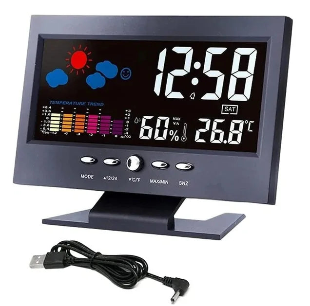 LED Digital Alarm Clock — Voice Control, Weather Station, Thermometer & Hygrometer