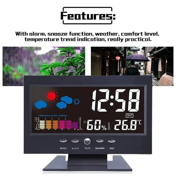 LED Digital Alarm Clock — Voice Control, Weather Station, Thermometer & Hygrometer