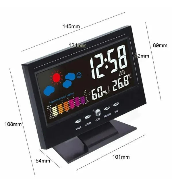 LED Digital Alarm Clock — Voice Control, Weather Station, Thermometer & Hygrometer