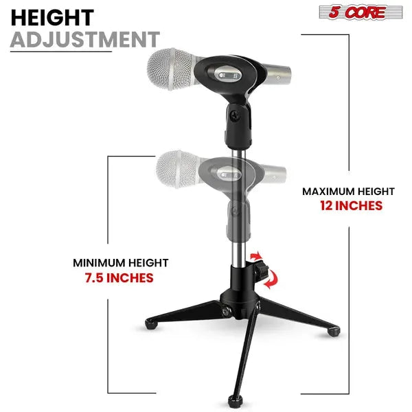 Desktop Microphone Stand — Adjustable Tripod, Heavy Duty, Foldable & Portable