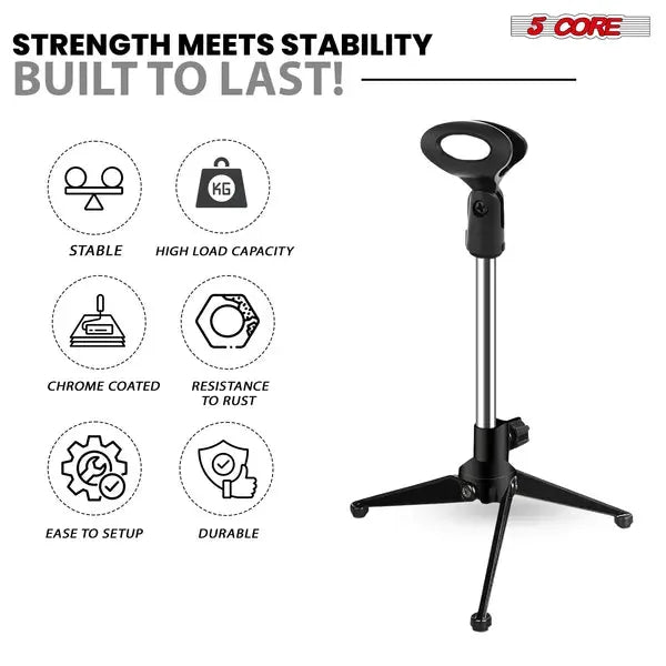 Desktop Microphone Stand — Adjustable Tripod, Heavy Duty, Foldable & Portable