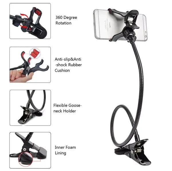 Flexible Gooseneck Phone Stand — Lazy Holder Clip for Bed, Desk & Table
