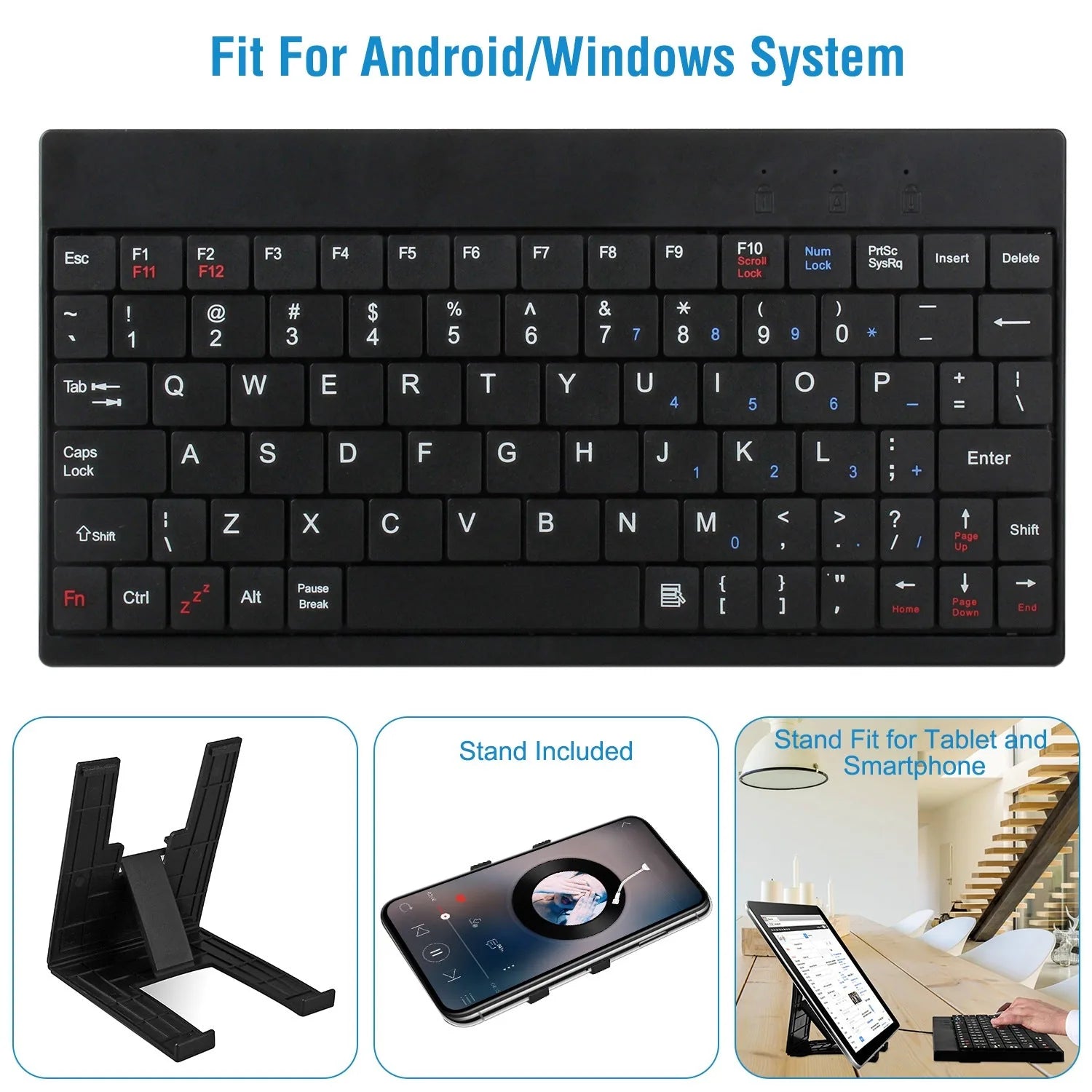 Mini Wired Keyboard with Tablet Stand — 80 Keys, Portable, USB, Carry Bag Included