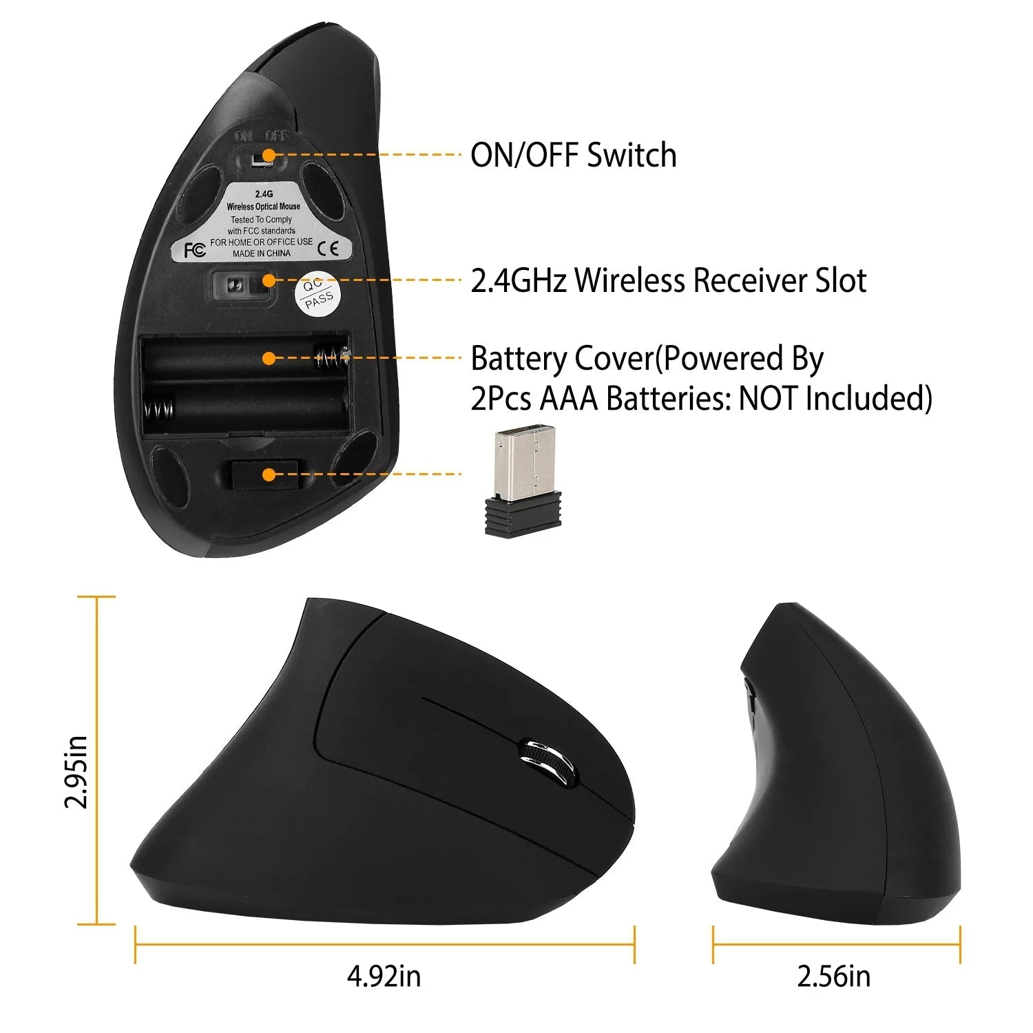 2.4G Wireless Vertical Ergonomic Mouse — RGB, 6 Buttons, Adjustable DPI