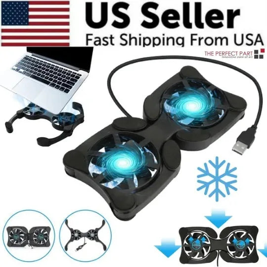 Dual USB Laptop Cooling Fan Pad — Foldable, Slim & Quiet
