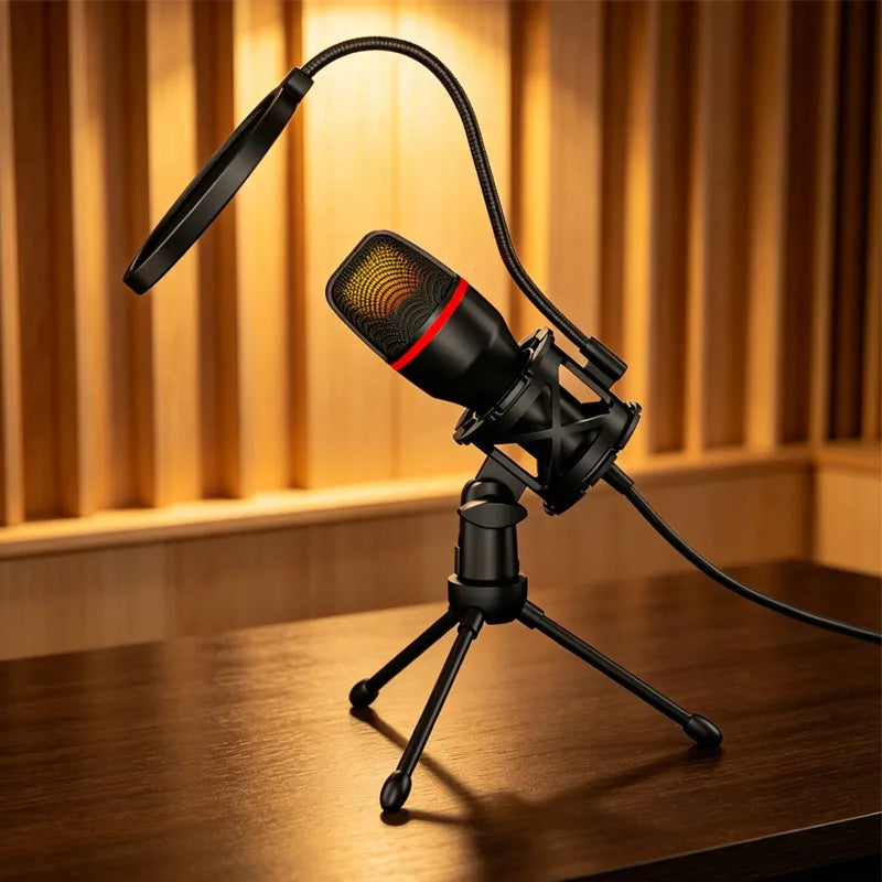 USB RGB Gaming & Podcast Microphone — Plug & Play, LED Light