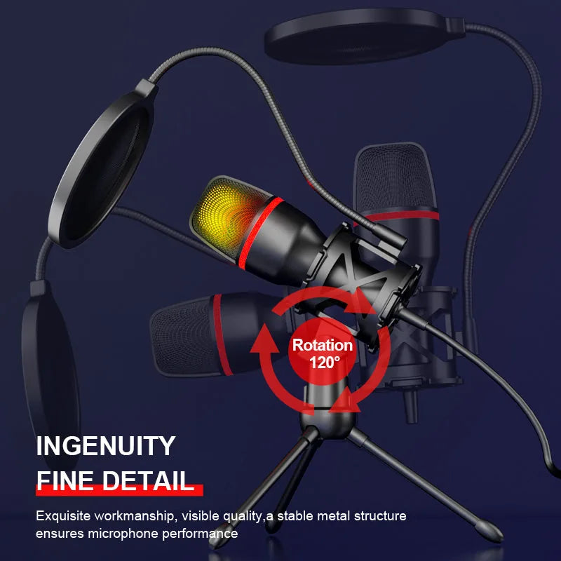 USB RGB Gaming & Podcast Microphone — Plug & Play, LED Light