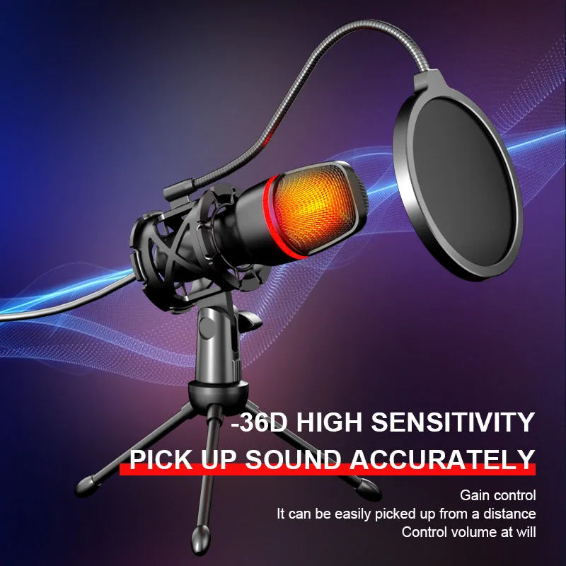 USB RGB Gaming & Podcast Microphone — Plug & Play, LED Light