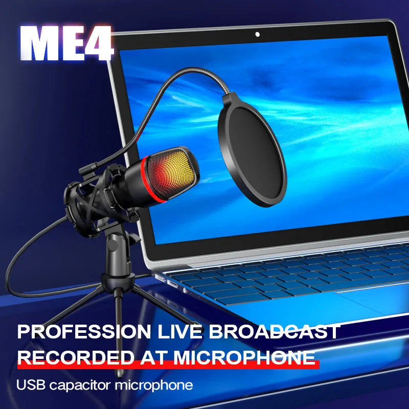 USB RGB Gaming & Podcast Microphone — Plug & Play, LED Light